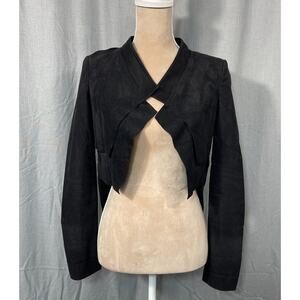 BCBGMaxazria Norton Cropped Faux Suede Black‎ Open Tuxedo Jacket XXS Whimsigoth